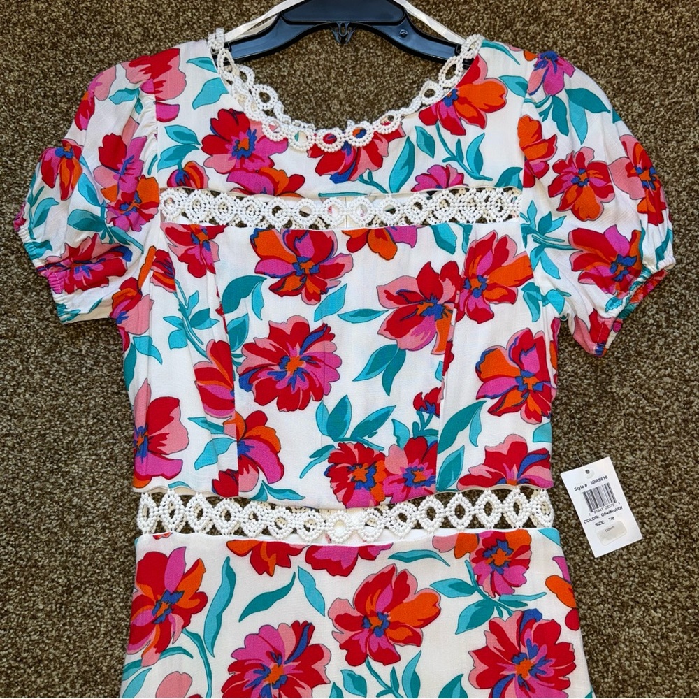 NWT B. Darlin Red and White Floral Lace Cutout Dress